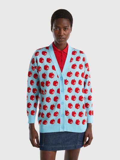 Women's Benetton Apple Pattern Cardigan Light Blue | NZ444706