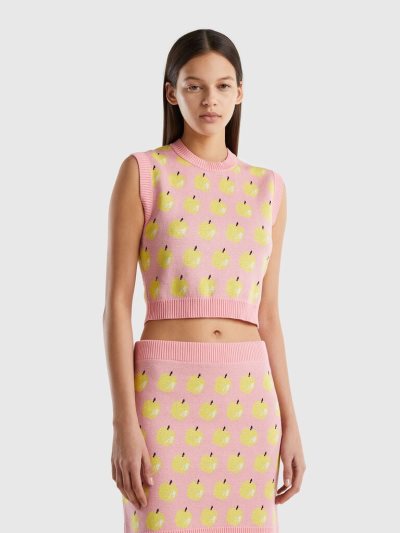 Women's Benetton Apple Pattern Vest Pink | NZ706669