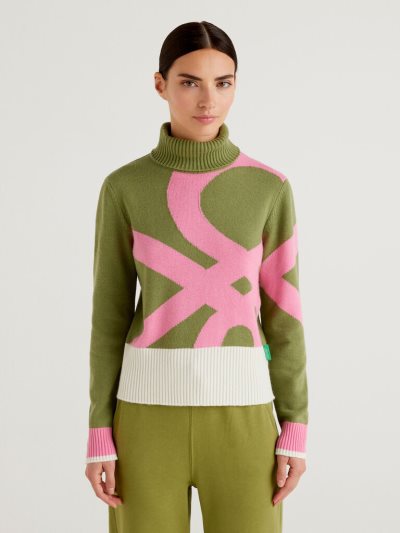 Women's Benetton Benettonxpantone™ Turtleneck High Neck Sweaters Military Green | NZ046435