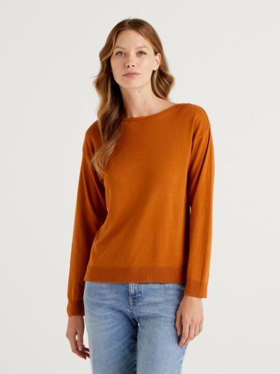 Women's Benetton Boat Neck Sweaters Burnt | NZ403056