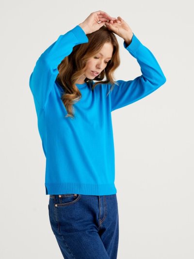 Women's Benetton Boat Neck Sweaters Turquoise | NZ293516