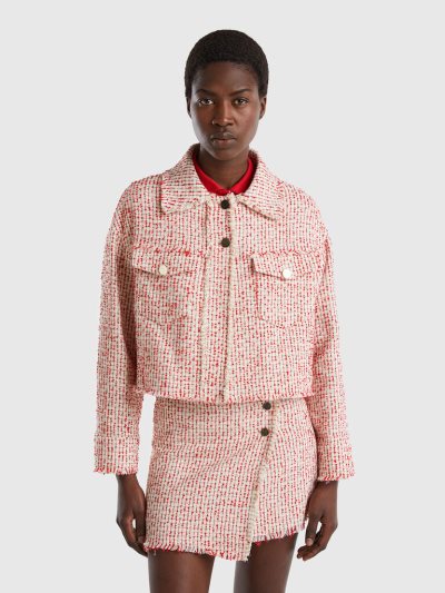 Women's Benetton Bouclé Light Jackets Red | NZ934499
