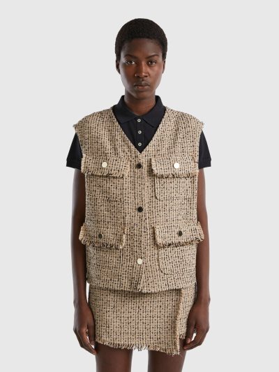 Women's Benetton Bouclé Vest Beige | NZ673553