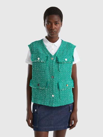 Women's Benetton Bouclé Vest Green | NZ487141