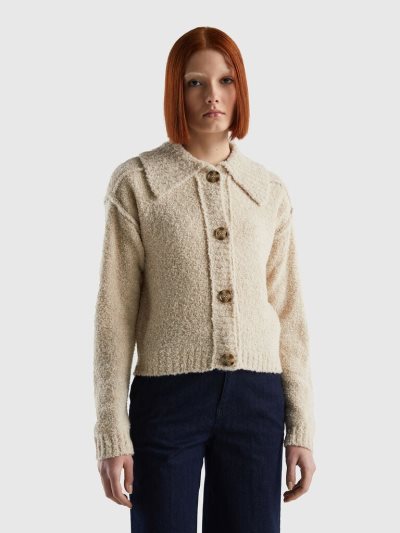 Women's Benetton Bouclé Yarn Jackets Beige | NZ129088