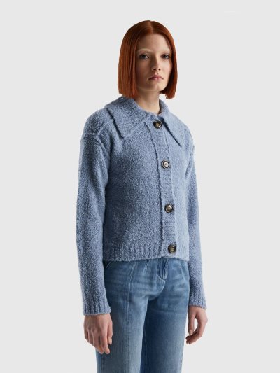 Women's Benetton Bouclé Yarn Jackets Periwinkle | NZ119572