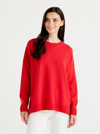 Women's Benetton Boxy Fit Cashmere Blend Crew Neck Sweaters Red | NZ040985