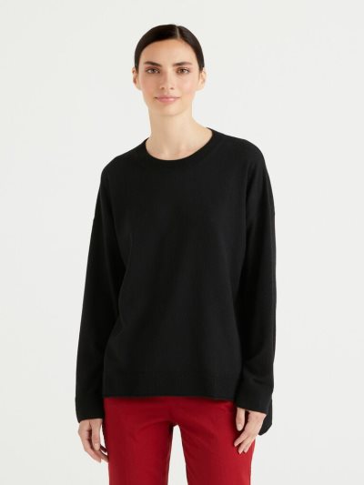 Women's Benetton Boxy Fit Cashmere Blend Crew Neck Sweaters Black | NZ297082