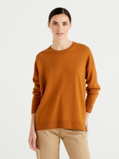 Women's Benetton Boxy Fit Cashmere Blend Crew Neck Sweaters Orange | NZ789120