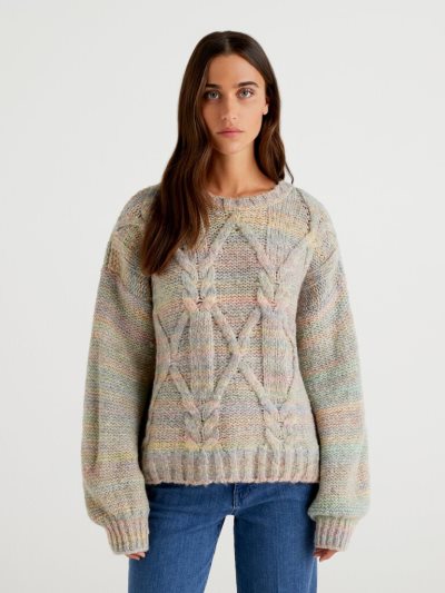Women's Benetton Boxy Fit Crew Neck Sweaters Multicolor | NZ074499