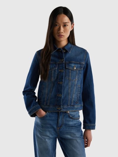 Women's Benetton Boxy Fit Denim Light Jackets Blue | NZ909142