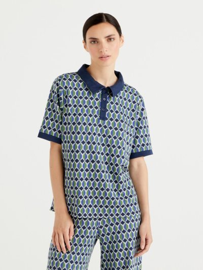 Women's Benetton Boxy Fit Geometric Pattern Polo Shirts Multi-color | NZ170127