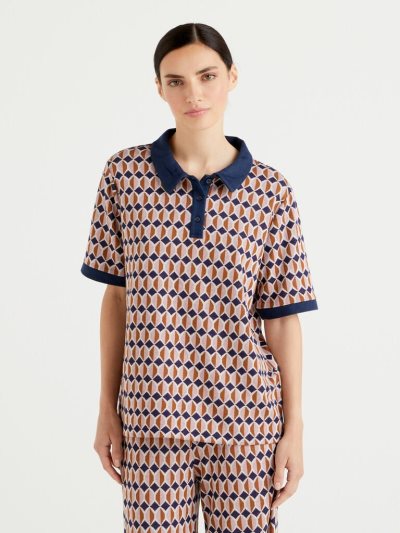 Women's Benetton Boxy Fit Geometric Pattern Polo Shirts Multi-color | NZ598569