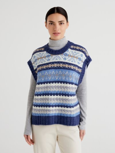 Women's Benetton Boxy Fit Jacquard Vest Dark Blue | NZ533249
