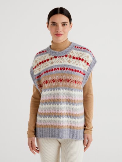 Women's Benetton Boxy Fit Jacquard Vest Grey | NZ596035