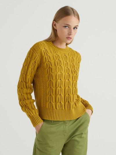 Women's Benetton Boxy Fit Knit Crew Neck Sweaters Yellow | NZ100401