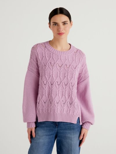 Women's Benetton Boxy Fit Knit Crew Neck Sweaters Lilac | NZ419943