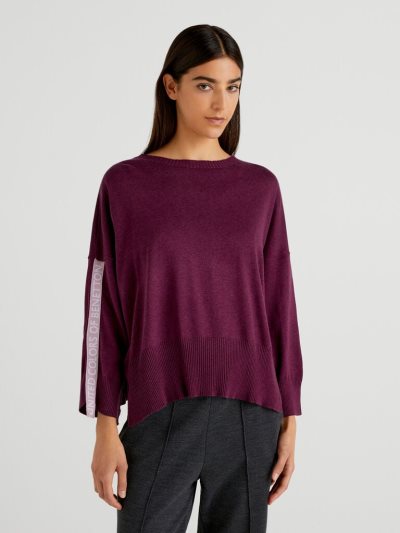 Women's Benetton Boxy Fit Logo Band Sweaters Plum | NZ858315