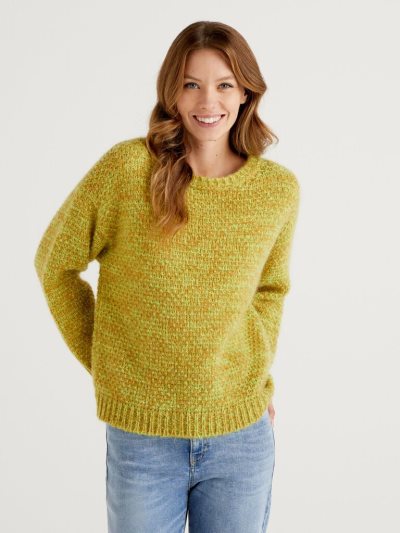 Women's Benetton Boxy Fit Mohair Blend Crew Neck Sweaters Mustard | NZ242420