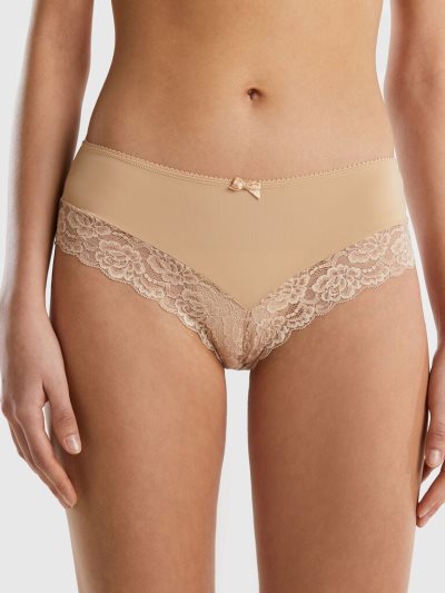 Women's Benetton Brazilian Stretch Lace Knickers Nude | NZ896253