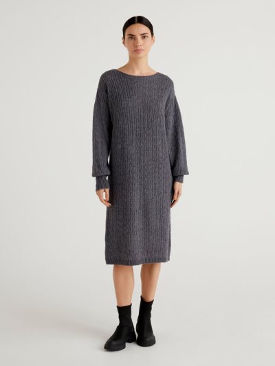 Women's Benetton Cable Knit Midi Dress Dark Grey | NZ508256