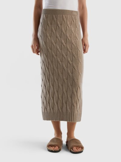 Women's Benetton Cable Knit Pencil Skirts Dove Grey | NZ010495
