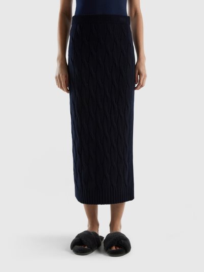 Women's Benetton Cable Knit Pencil Skirts Dark Blue | NZ734579