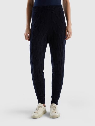 Women's Benetton Cable Knit Trousers Dark Blue | NZ299083