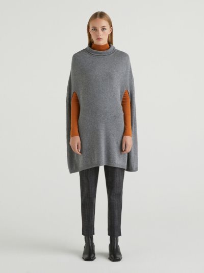 Women's Benetton Cape Opening And High Collar Coats Dark Grey | NZ437232