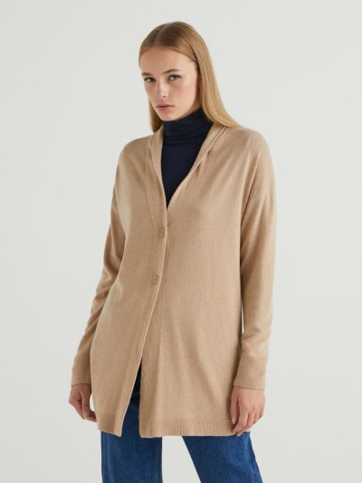 Women's Benetton Cashmere And Wool Blend Cardigan Beige | NZ247255