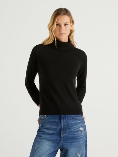 Women's Benetton Cashmere And Wool Blend Turtleneck High Neck Sweaters Black | NZ278436