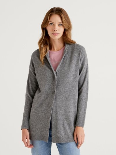 Women's Benetton Cashmere And Wool Blend Cardigan Dark Grey | NZ289905