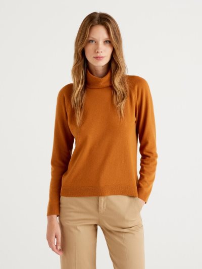 Women's Benetton Cashmere And Wool Blend Turtleneck High Neck Sweaters Orange | NZ383929