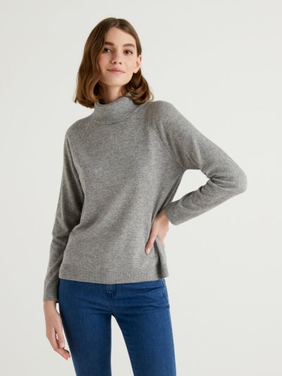 Women's Benetton Cashmere And Wool Blend Turtleneck High Neck Sweaters Light Grey | NZ419250