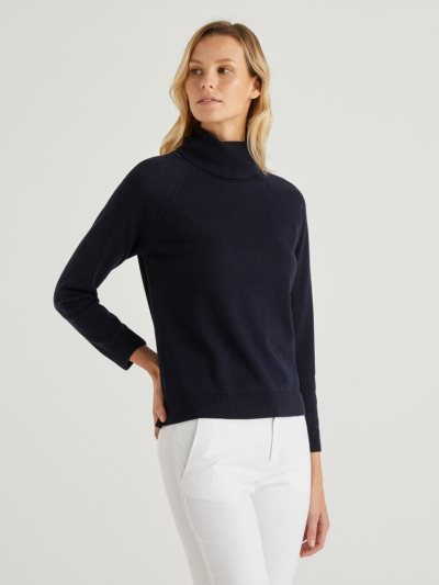 Women's Benetton Cashmere And Wool Blend Turtleneck High Neck Sweaters Dark Blue | NZ854056