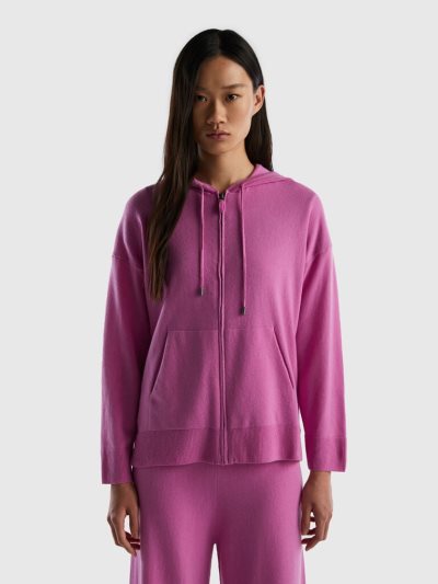 Women's Benetton Cashmere Blend Hood Crew Neck Sweaters Pink | NZ119881