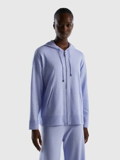 Women's Benetton Cashmere Blend Hood Crew Neck Sweaters Light Blue | NZ493341
