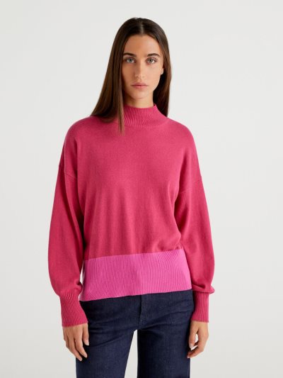 Women's Benetton Cashmere Blend Turtleneck High Neck Sweaters Cyclamen | NZ206957