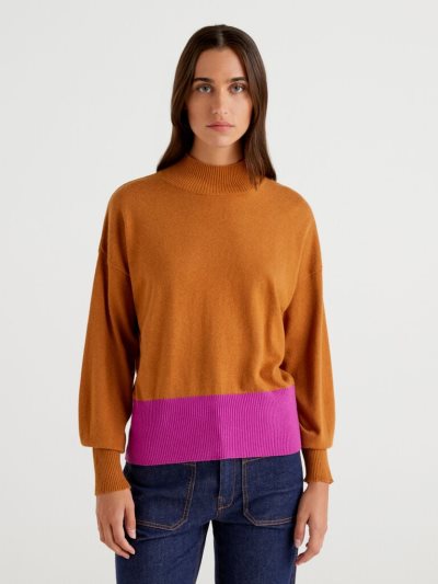 Women's Benetton Cashmere Blend Turtleneck High Neck Sweaters Orange | NZ718729