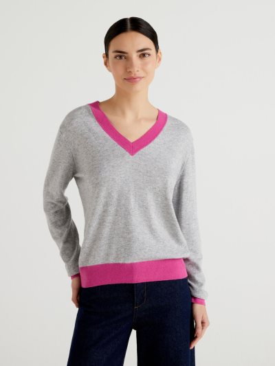 Women's Benetton Cashmere Blend V-neck Sweaters Light Grey | NZ339726