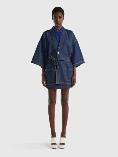 Women's Benetton Chambray Kimono Jackets Dark Blue | NZ379740