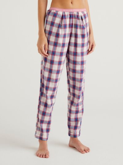 Women's Benetton Check Flannel Trousers Air Force Blue | NZ428448