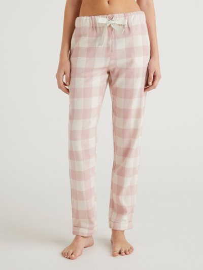 Women's Benetton Check Flannel Trousers Soft Pink | NZ907459