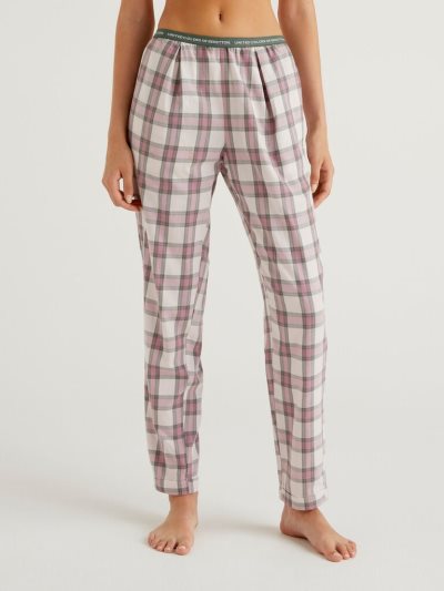 Women's Benetton Check Flannel Trousers Light Grey | NZ915804