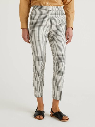 Women's Benetton Check Pattern Trousers Beige | NZ775299