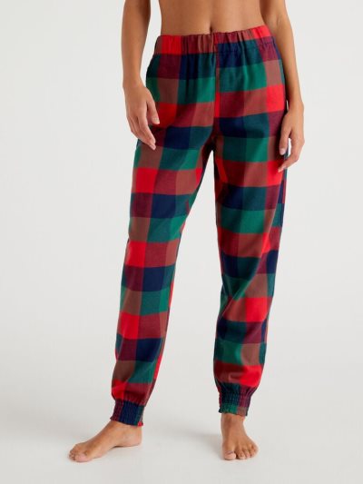 Women's Benetton Check Pure Cotton Trousers Multi-color | NZ691911