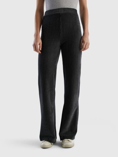 Women's Benetton Chenille Slits Trousers Black | NZ058246