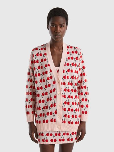 Women's Benetton Cherry Pattern Cardigan Pink | NZ365766