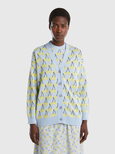 Women's Benetton Cherry Pattern Cardigan Light Blue | NZ874658