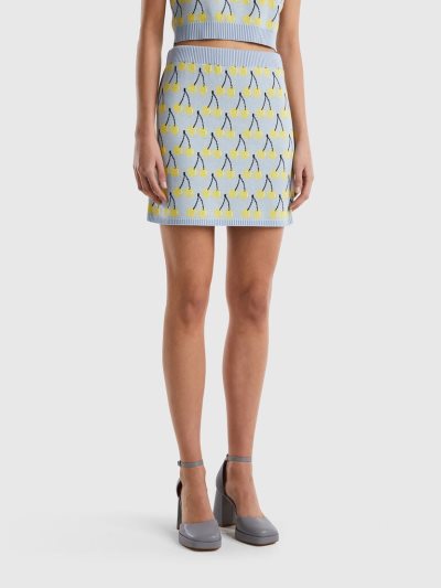 Women's Benetton Cherry Pattern Mini Skirts Light Blue | NZ896482